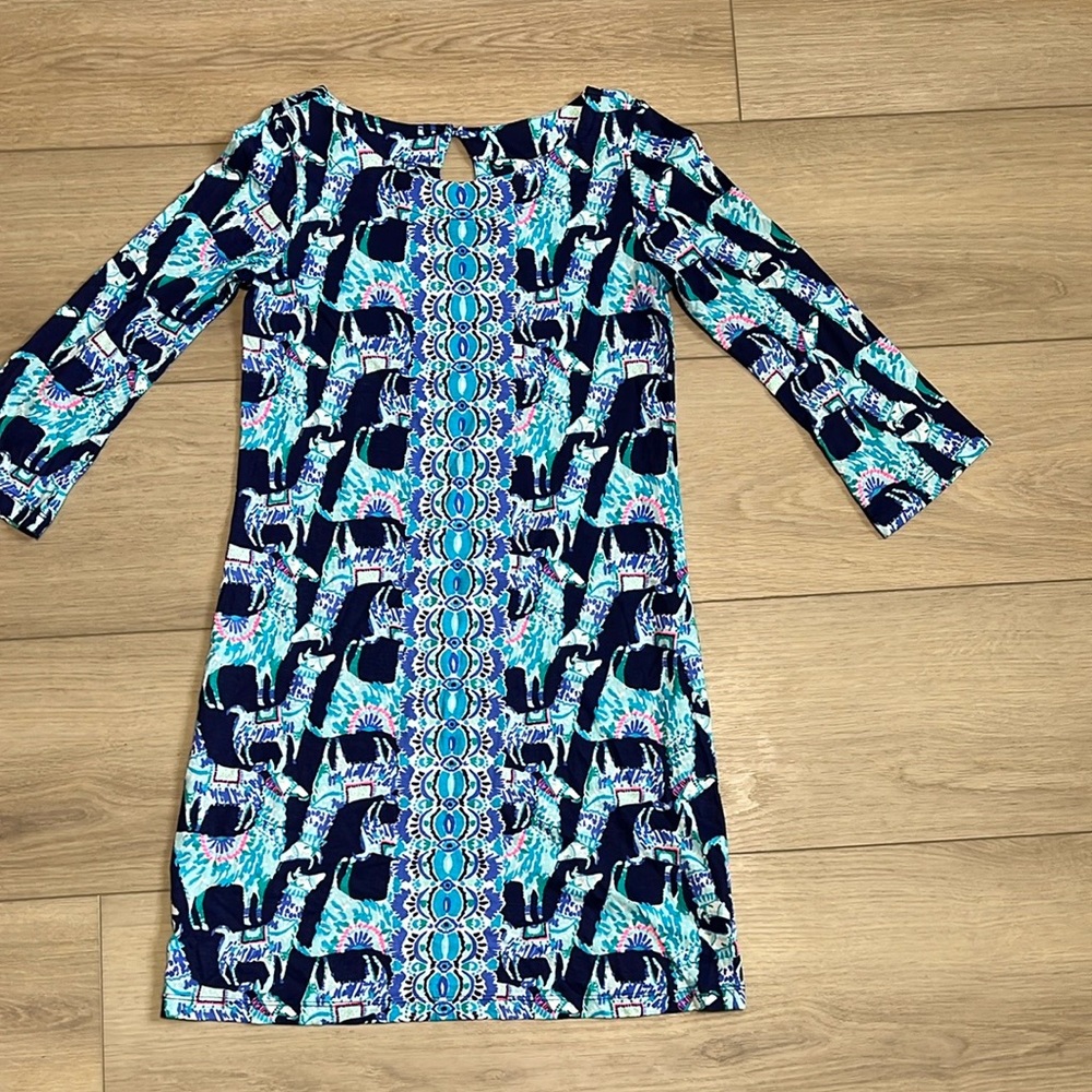 Lilly Pulitzer Alpaca My Bags Engineered Print Pima Cotton Shirt Tunic Dress XS